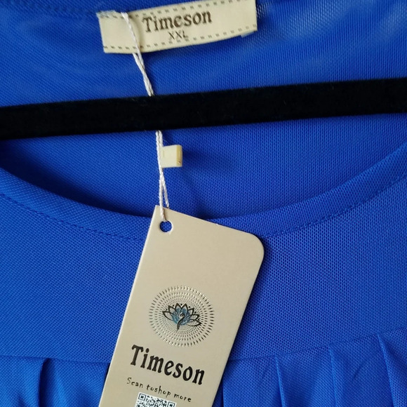 NWT Timeson blue sheer Pleated neck blouse sz.XXL - Picture 4 of 10